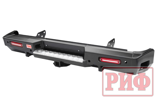 Бампер РИФ силовой задний Toyota Tundra 2007-09.2013 с квадратом под фаркоп и фонарями