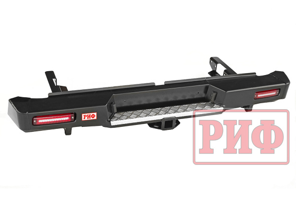 Бампер РИФ силовой задний Toyota Hilux 2015+ с квадратом под фаркоп и фонарями