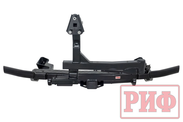 Бампер задний силовой/защита штатного бампера РИФ Renault Duster 2015-2020 c квадратом под фаркоп, калиткой, подсветкой номера