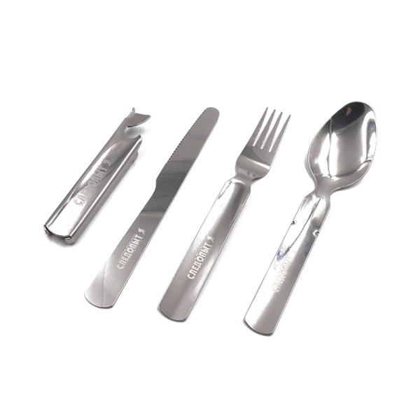 Набор столовых приборов "СЛЕДОПЫТ", нержавеющая сталь (ложка, вилка, нож, открывашка)