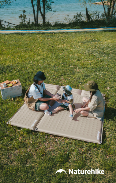 Коврик самонадувающийся Naturehike двойной 200х130х6 см, с подушками, зеленый