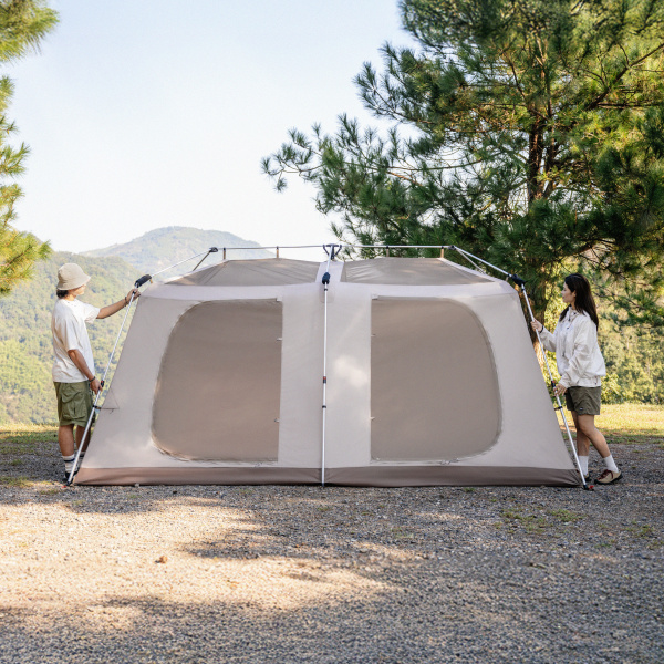 Палатка Naturehike Village 13 PRO автоматическая 5-8-местная, с верандой, темно-коричневая, блэкаут