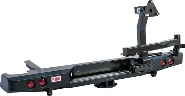 Бампер РИФ силовой задний Nissan NP300 2010+ (кузов 1500 мм) с квадратом под фаркоп, калиткой и фонарями