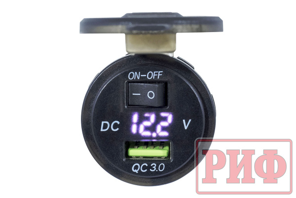 Розетка USB QC 3.0 с вольтметром, 34x37х54