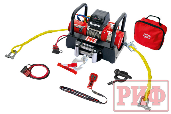 Лебёдка переносная РИФ 9.5XS c площадкой и проводами (в сборе), коротий барабан, стальной трос