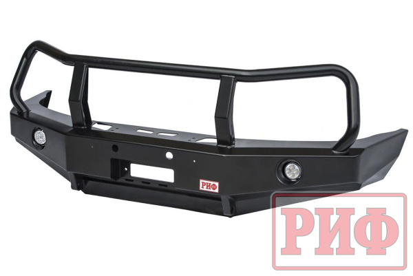 Бампер РИФ силовой передний УАЗ Патриот 2005+ с доп. фарами и защитной дугой (под парктроник)