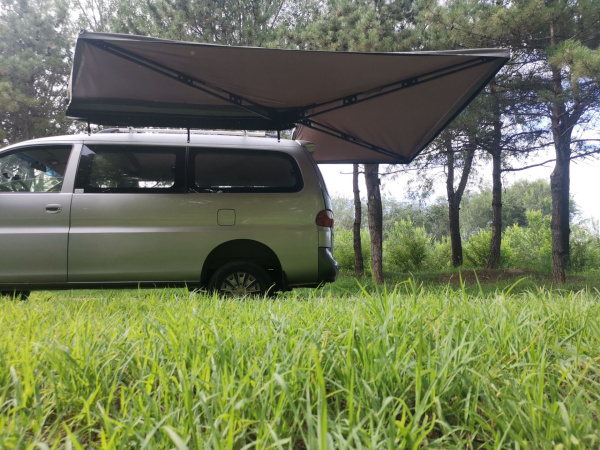 1 Маркиза автомобильная РИФ веерная, безопорная 2,3х2 м (левая), серая