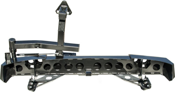 Бампер РИФ силовой задний Mitsubishi Pajero Sport 2009-2015 с квадратом под фаркоп, калиткой, фонарями, подсветкой номера