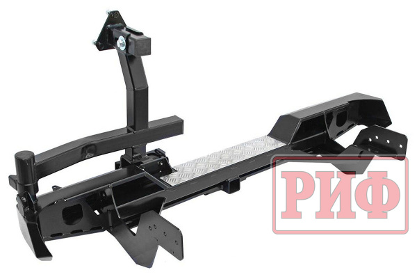 Бампер РИФ силовой задний Mitsubishi L200 2005-2015 (кузов 1350 мм) с квадр. под фаркоп, калиткой, фонарями, подсветкой номера