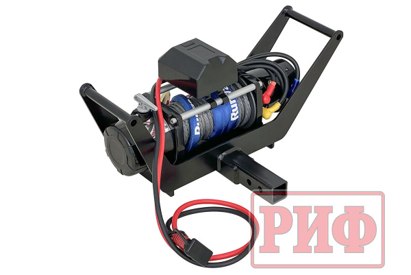 Лебёдка переносная РИФ 9000SR c площадкой в квадрат для фаркопа и проводами (в сборе) синтетический трос