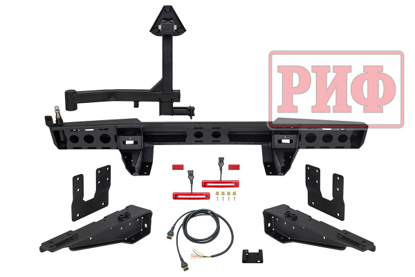 Бампер РИФ силовой задний для ГАЗ Соболь NN 4x4 с фонарями, калиткой, возможностью установки фаркопа, стандарт