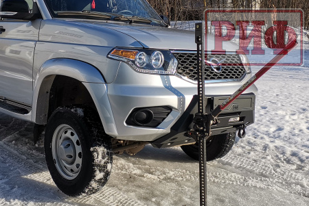 Полубампер передний силовой/защита штатного бампера РИФ для УАЗ Патриот 2015+ с защитой рулевых тяг (центр. часть)