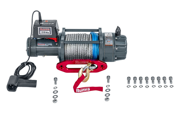 Лебёдка электрическая 24V Runva EWB20000USR24V влагозащищенная, синтетический трос