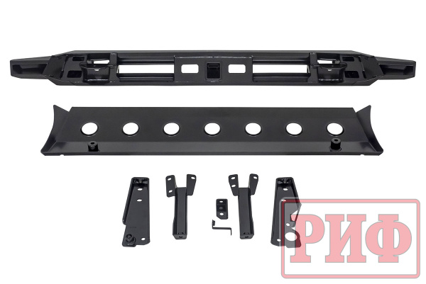 Бампер РИФ силовой передний Renault Duster 2021+ с квадратом под  фаркоп и защитой радиатора